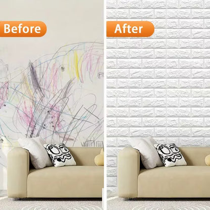 3D PE Foam Brick Wall Sticker Self-Adhesive Peel & Stick Panel (White)