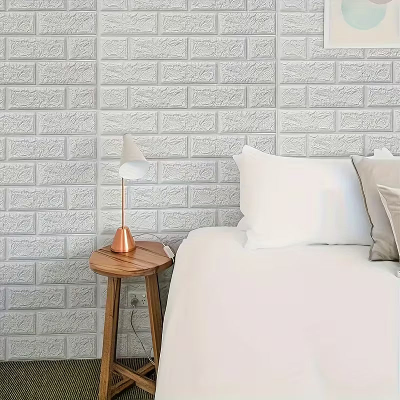3D PE Foam Brick Wall Sticker Self-Adhesive Peel & Stick Panel (White)