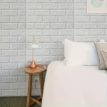 3D PE Foam Brick Wall Sticker Self-Adhesive Peel & Stick Panel (White)