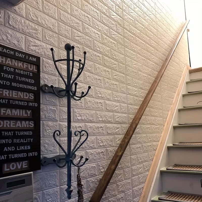 3D PE Foam Brick Wall Sticker Self-Adhesive Peel & Stick Panel (White)