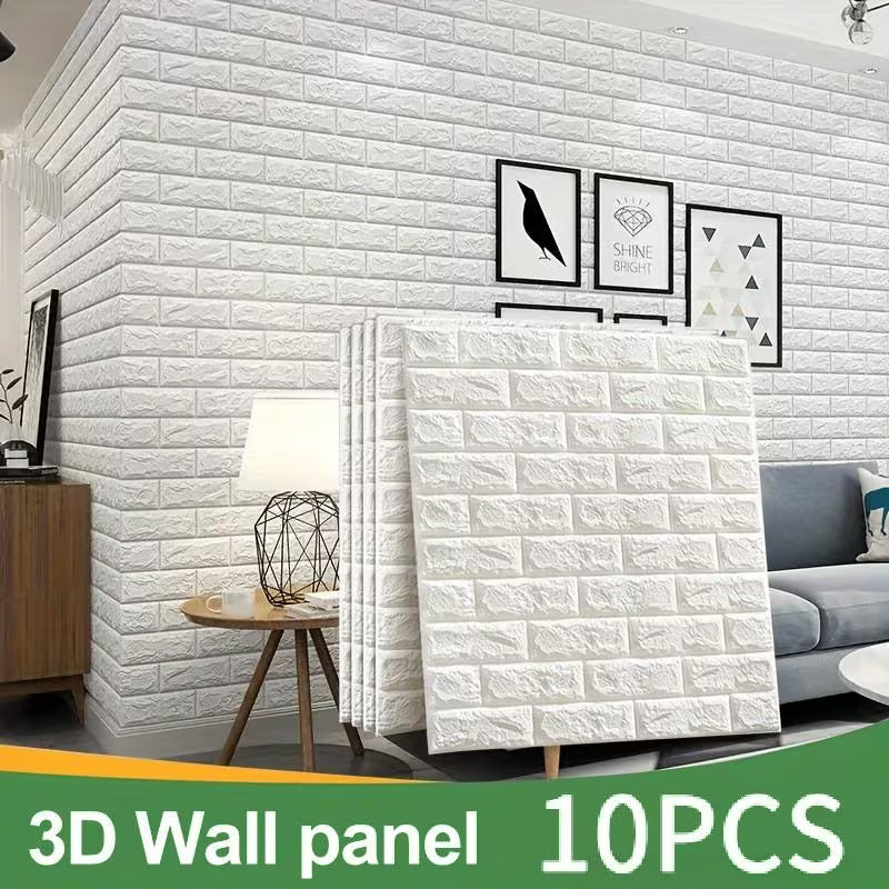 3D PE Foam Brick Wall Sticker Self-Adhesive Peel & Stick Panel (White)