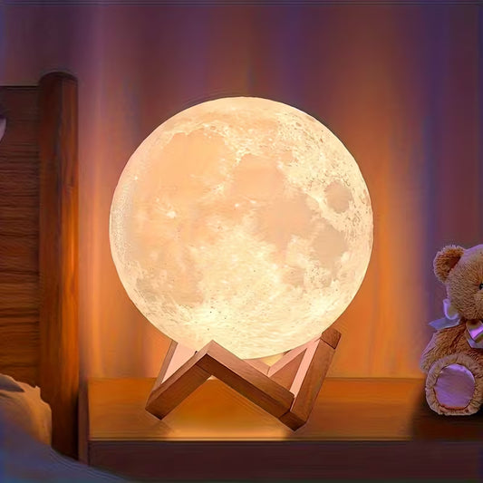 3D Moon Lamp 7-Color Touch Sensor LED Night Light with Stand
